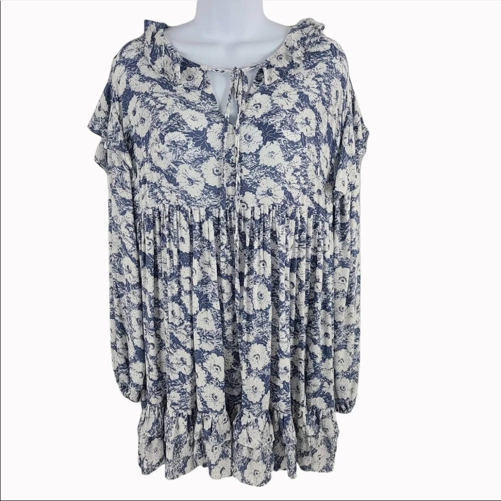 Long sleeve floral print mini dress